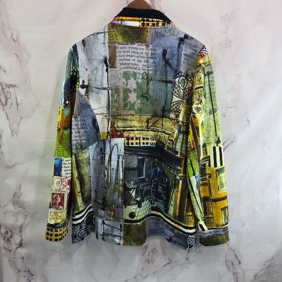 Dolcezza Jacket Women XXL Artsy Art To Wear Flecce Collar Photography Travel - Picture 6 of 13